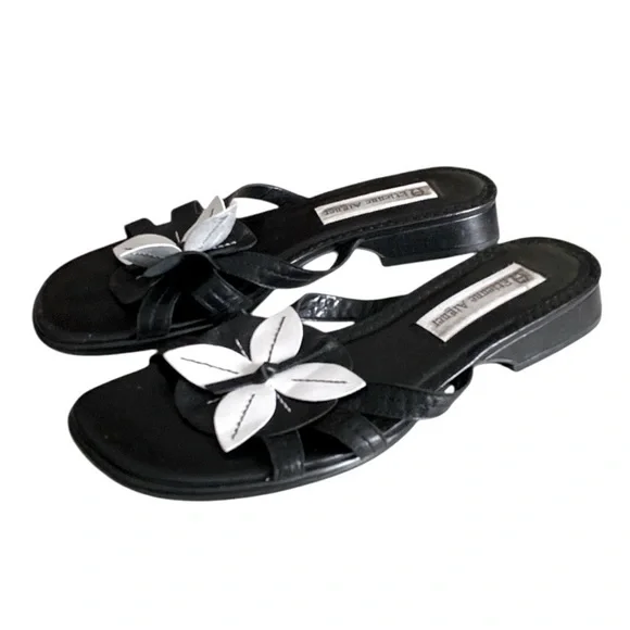 ETIENNE AIGNER Vintage Y2K Black & White Flower Upper Women's Sandals Size 6.5M - Picture 4 of 6